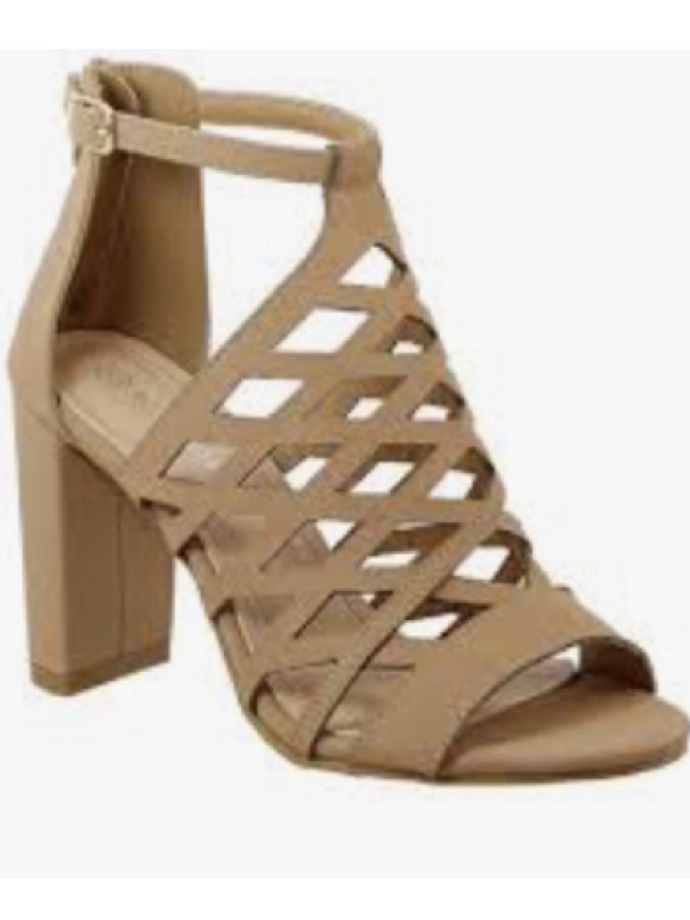 TOP Moda Nude Lattice/caged Cutout Block Heel Sandals